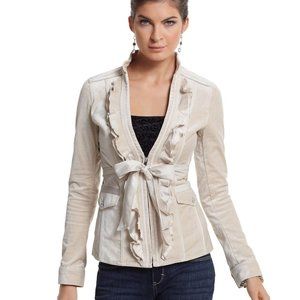 WHBM Ruffle Placket Velvet Jacket Tan 14